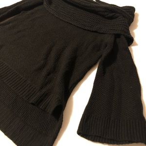 Off the shoulder black thick knit sweater